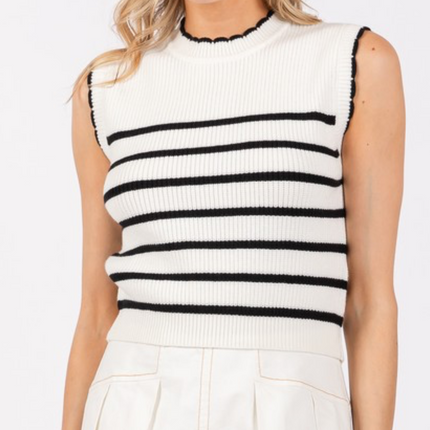 Sarah Stripe Sweater Vest - Diva Dolls Boutique