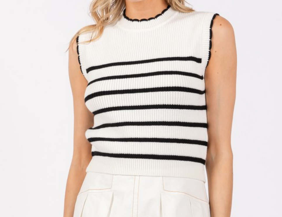 Sarah Stripe Sweater Vest - Diva Dolls Boutique