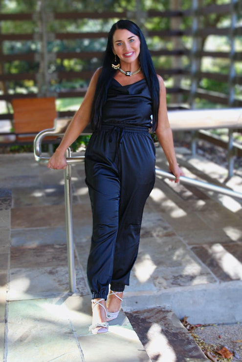 Jump Out- Cowl Satin Jumpsuit