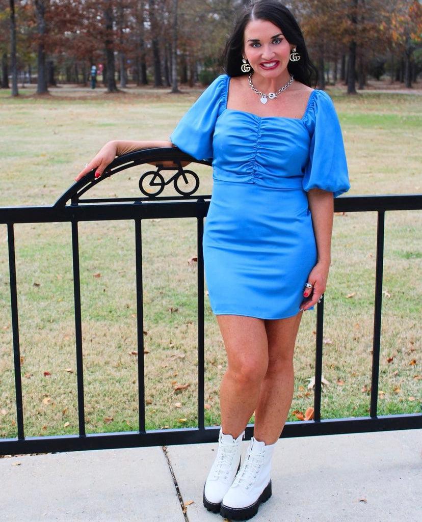 POSH COUTURE- blue satin dress