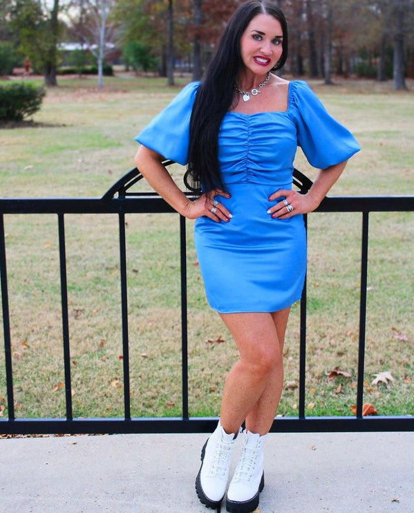 POSH COUTURE- blue satin dress