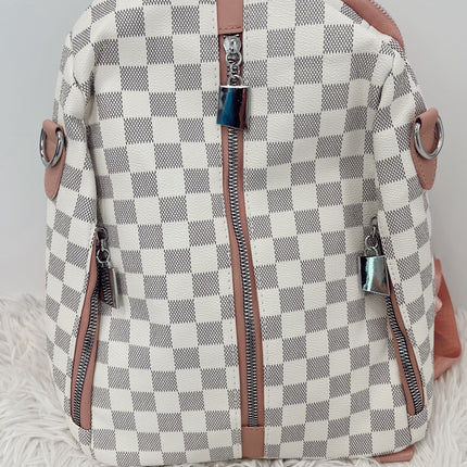 Plaid Print Backpack Grey/Pink