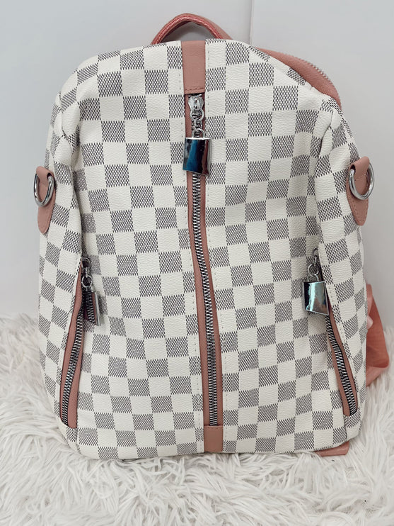 Plaid Print Backpack Grey/Pink