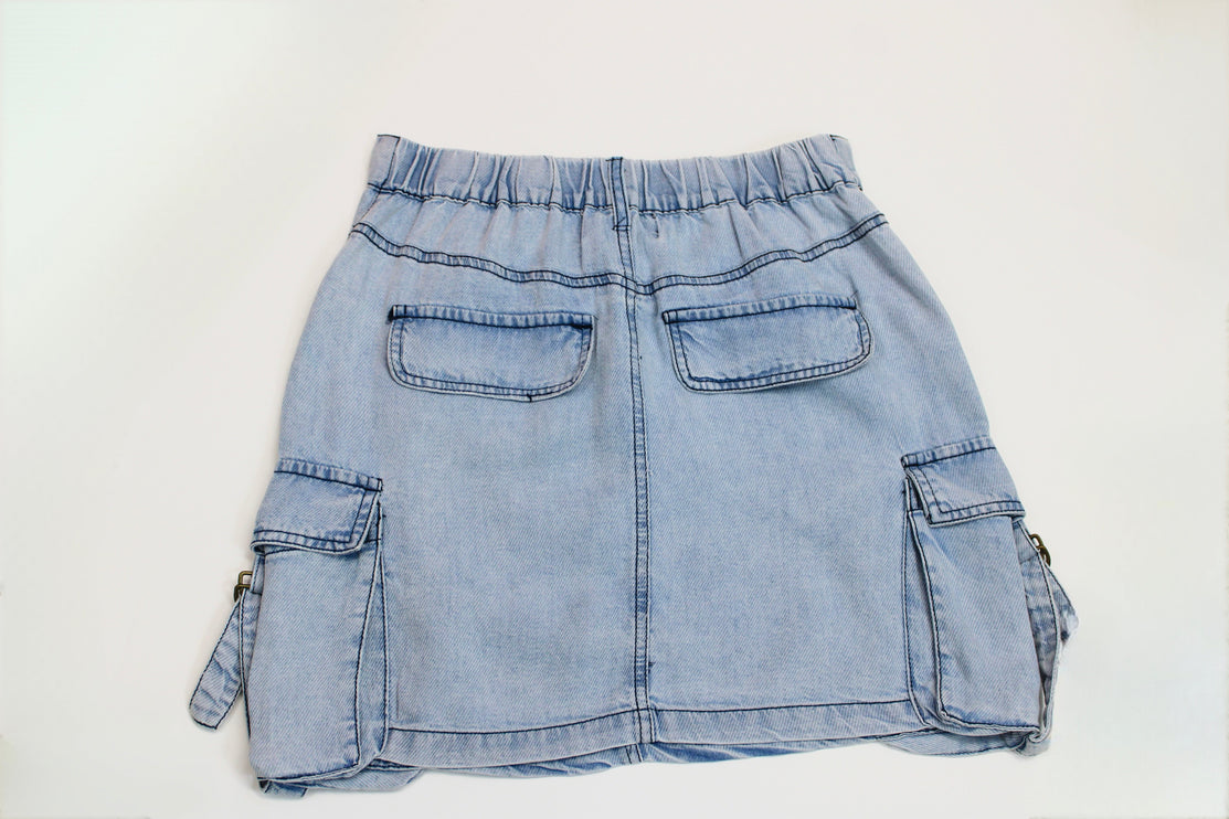 Wandy Washed Denim Cargo Skirt