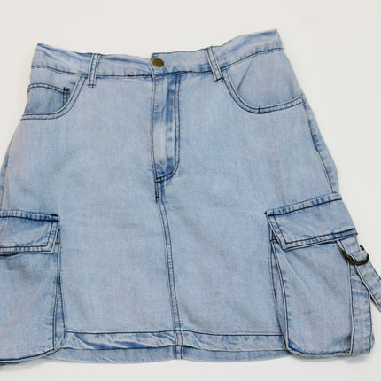 Wandy Washed Denim Cargo Skirt