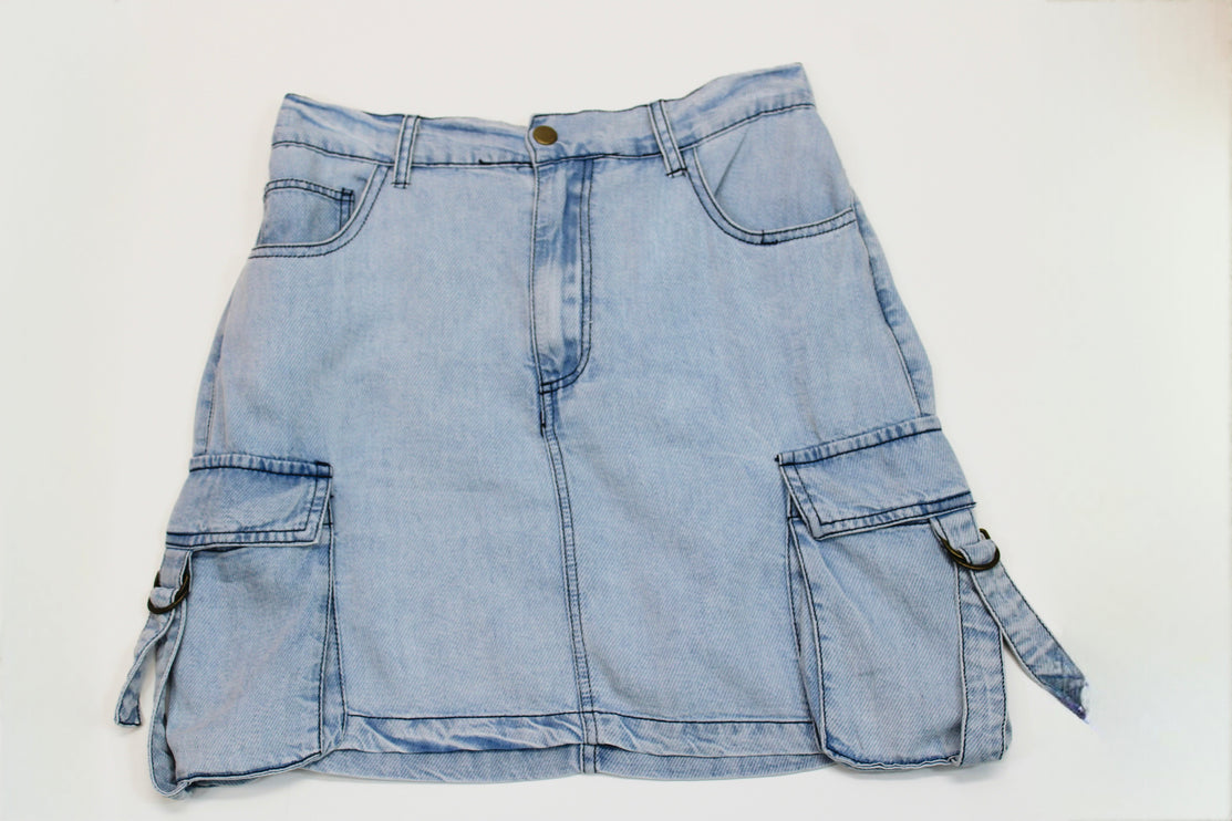 Wandy Washed Denim Cargo Skirt