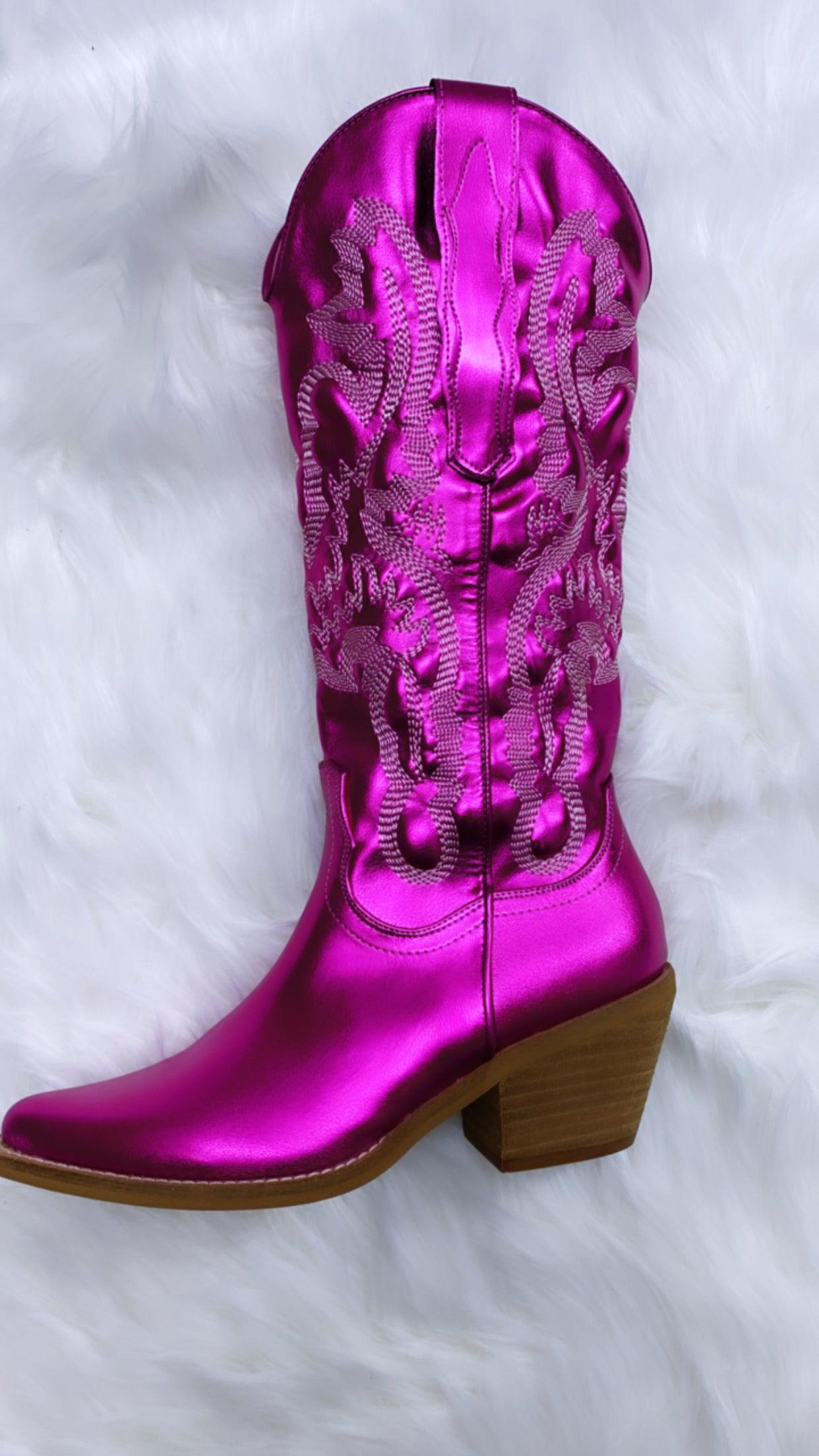 hot pink metallic cowgirl boots