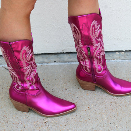 hot pink metallic cowgirl boots