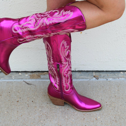 hot pink metallic cowgirl boots