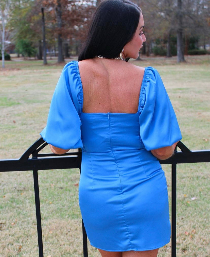 POSH COUTURE- blue satin dress
